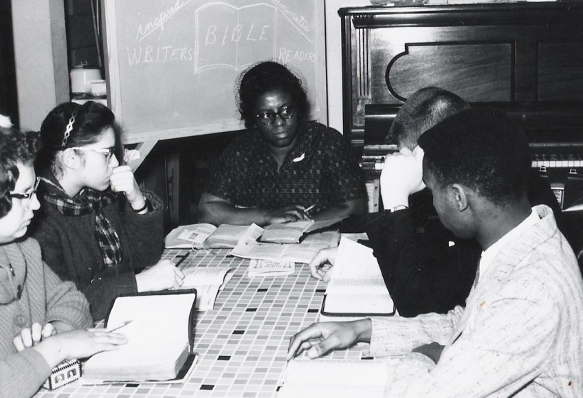 A teacher and her students during a Sunday school class at the Valley Chapel Brethren in Christ Church, Canton, Ohio